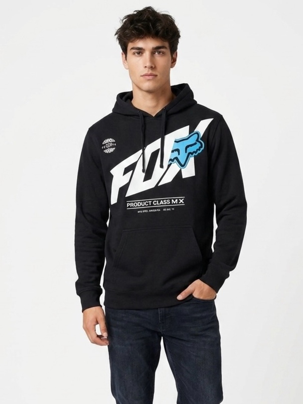 Fox Black Hoodie with White & Light Blue Logo